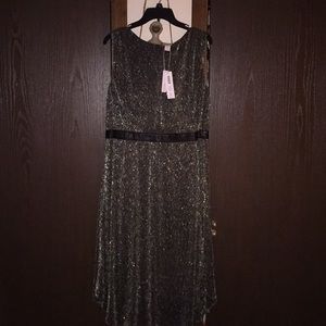 Chicos Midi occasion dress metallic gold NWT